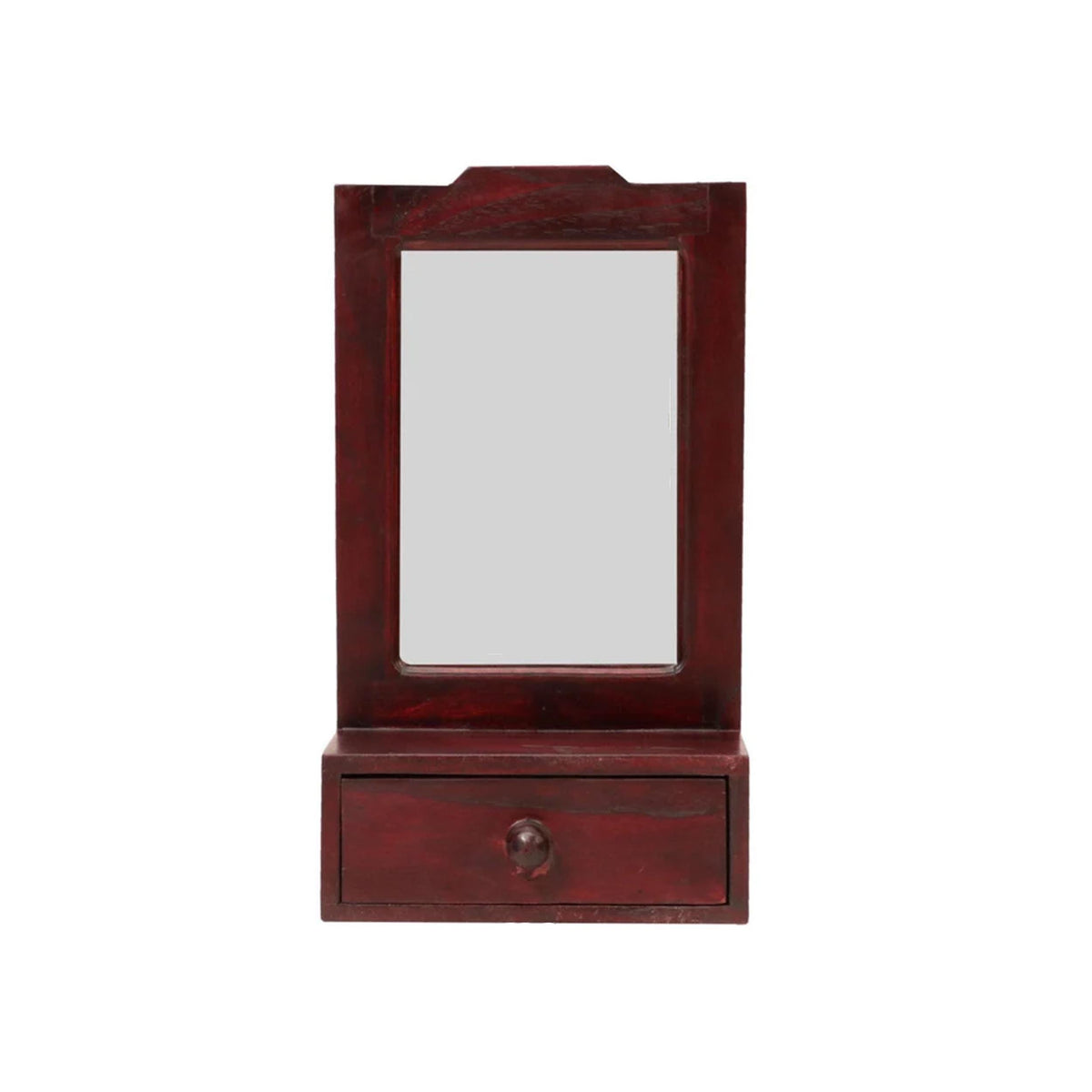 Handmade Wood Wall Mirror with Drawer: Mid-Century Wall Decor