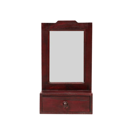 Handmade Wood Wall Mirror with Drawer: Mid-Century Wall Decor
