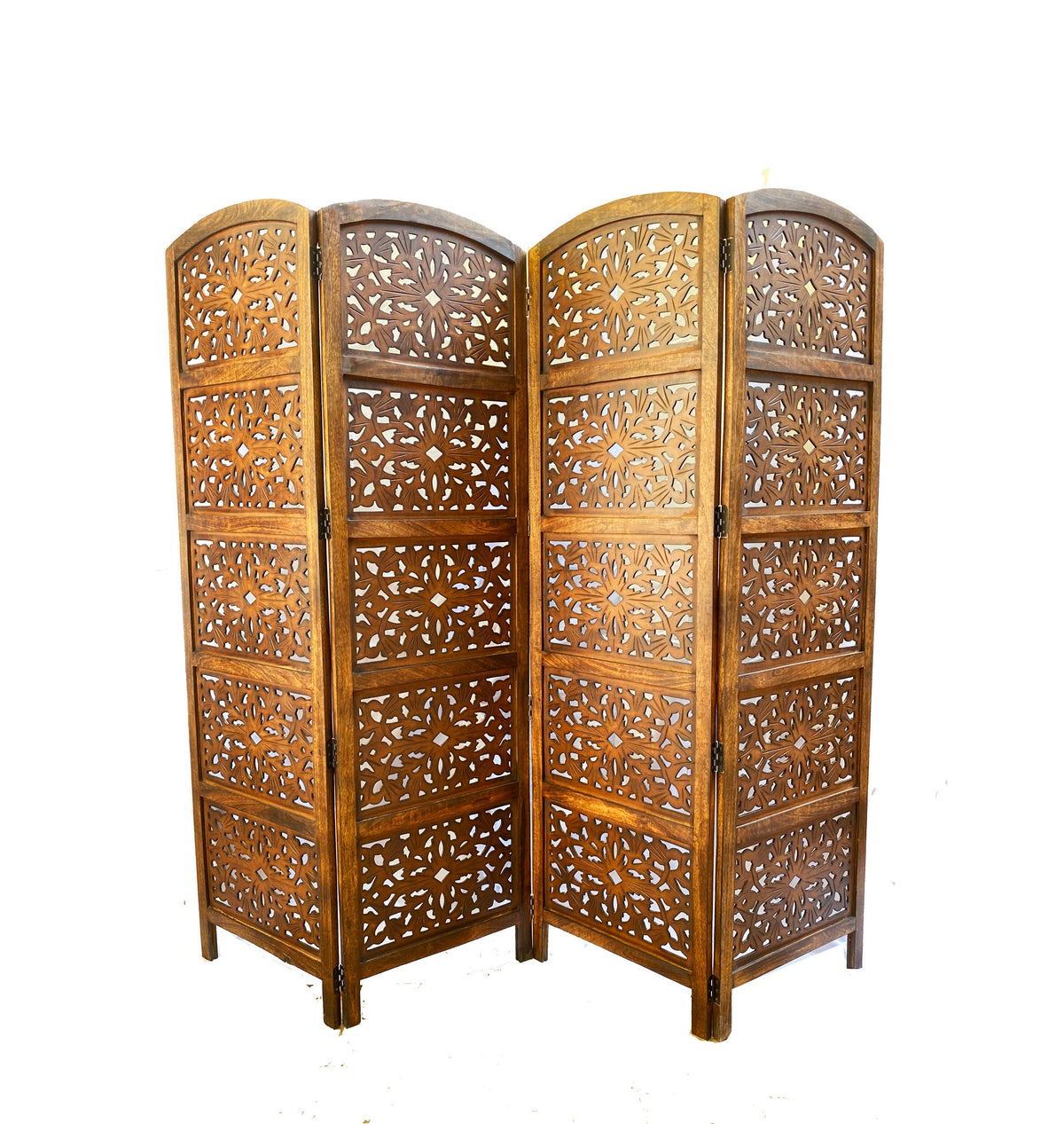 Mid Century Wooden Folding Room Divider: Handmade Partition Screen