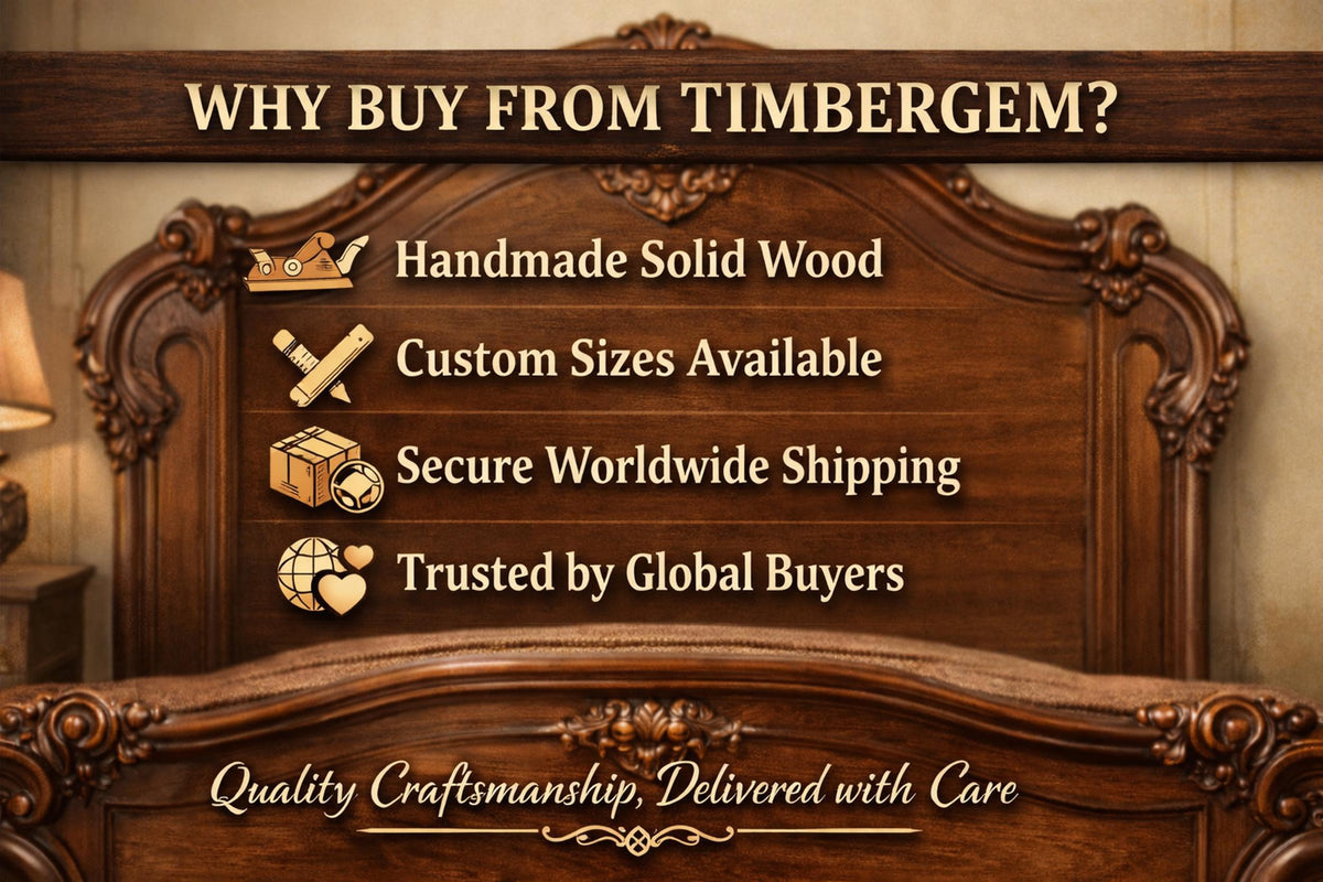 Handmade Cane and Teak Bed Frame: carved Low Post Design, Queen / King Custom Size