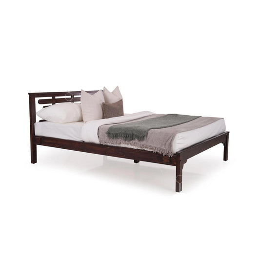 Handmade Slatted Mango Wood Bed Frame: Modern carved Low Post
