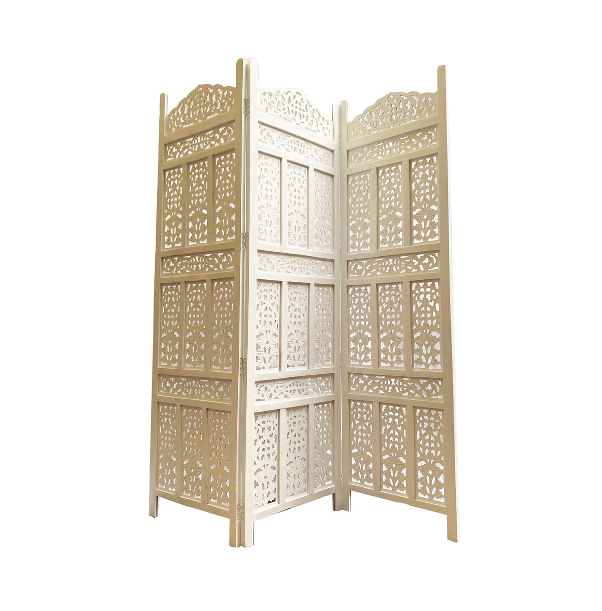 Mid century White brown frame Wooden Folding Divider, Partition, Handmade Self standing separator