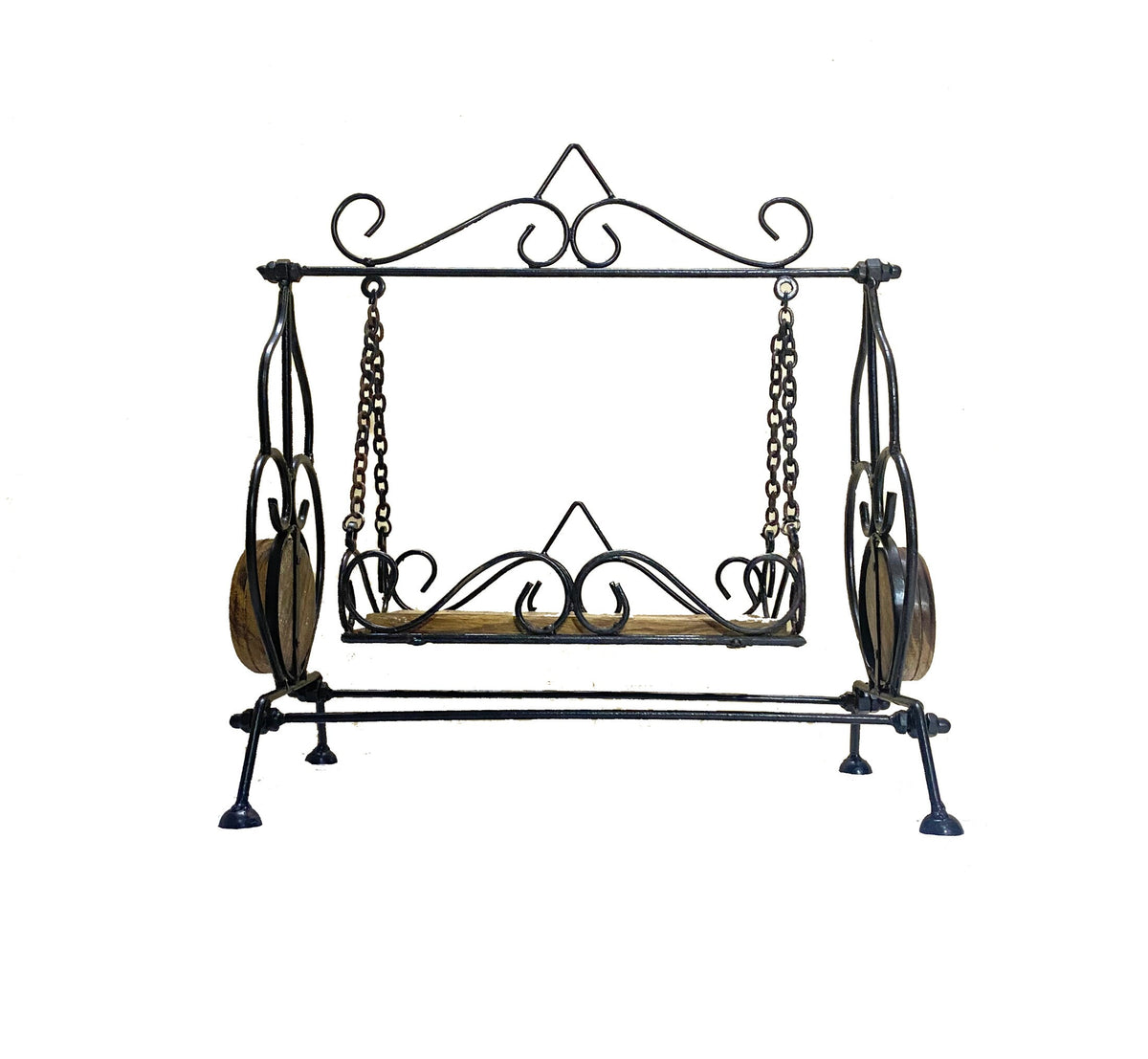 Handmade Wood & Wrought Iron Miniature Swing: Temple Decor