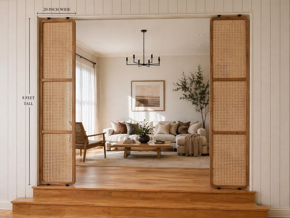 Vintage Rattan Folding Screen Room Divider, 3-Panel Privacy Screen