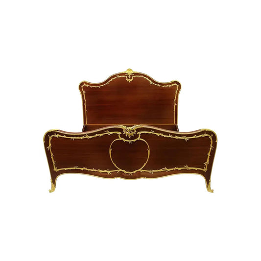 Handmade Gilt Bronze Mounted Mahogany King Bed Frame: carved  Style