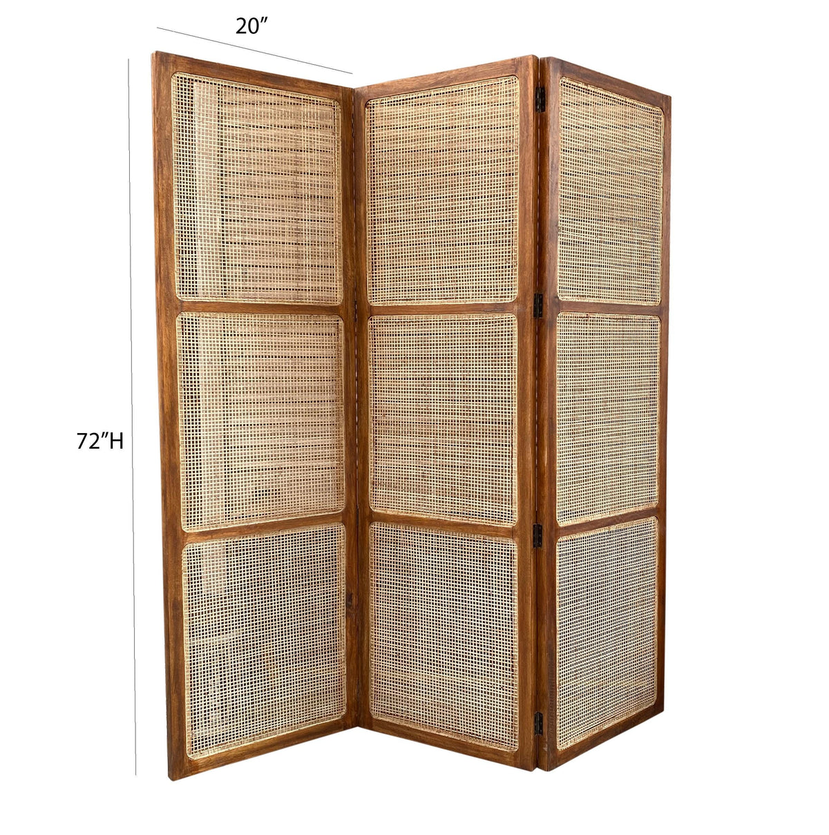 Handmade Rattan Cane Room Divider, Solid Wood Folding Screen, Boho Privacy Partition