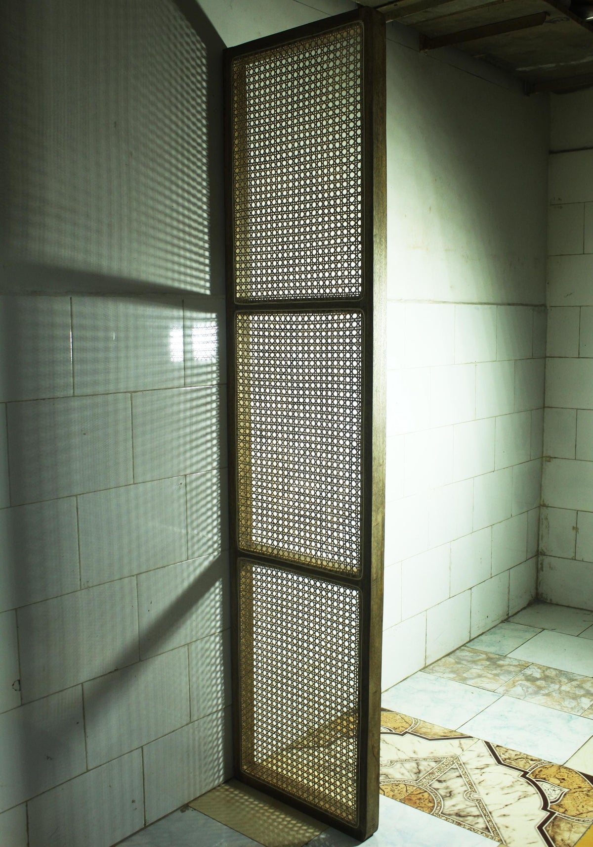 Vintage Rattan Folding Screen Room Divider, 3-Panel Privacy Screen