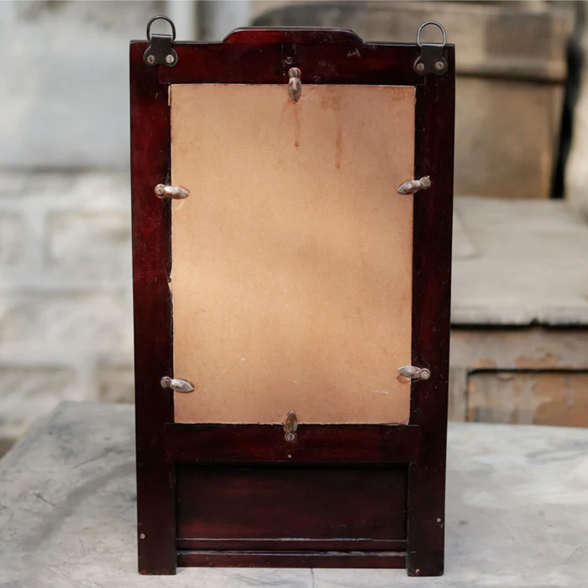 Handmade Wood Wall Mirror with Drawer: Mid-Century Wall Decor