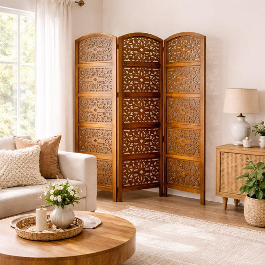 Mid Century Wooden Folding Room Divider: Handmade Partition Screen