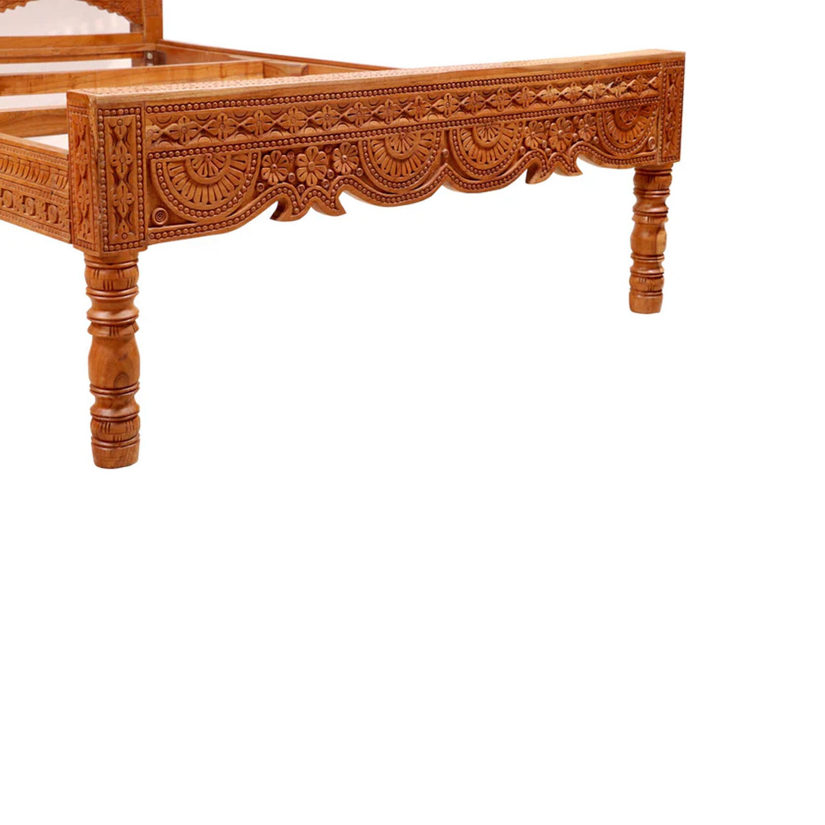 Hand Carved Teak Wood Bed, Folk Art Rococo Style