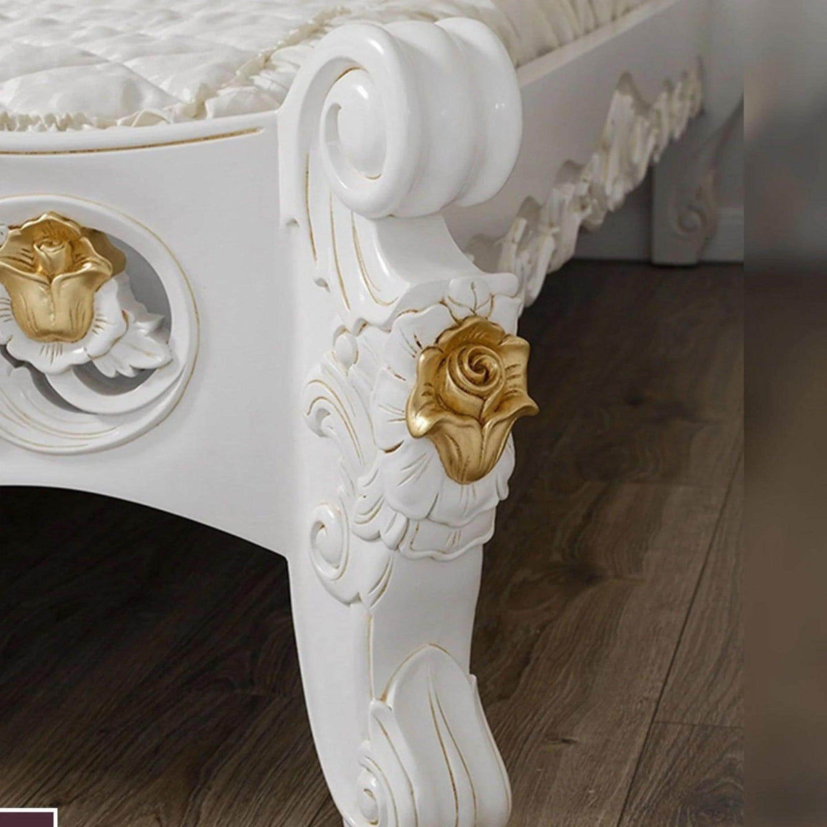 Handmade Giltwood Bed Frame: Tufted Carved Queen/King