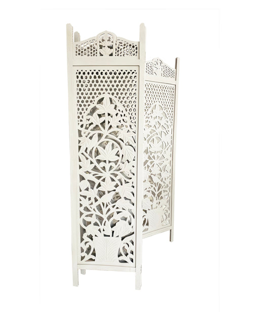 Handmade Carved Wood Room Divider, Folding Privacy Screen, Floral Partition (2-6 Panels)