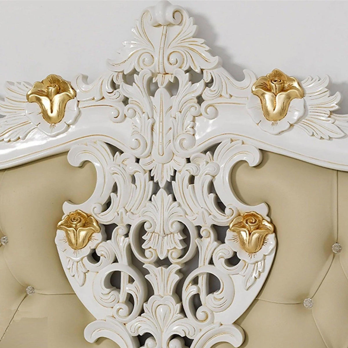 Handmade Giltwood Bed Frame: Tufted Carved Queen/King