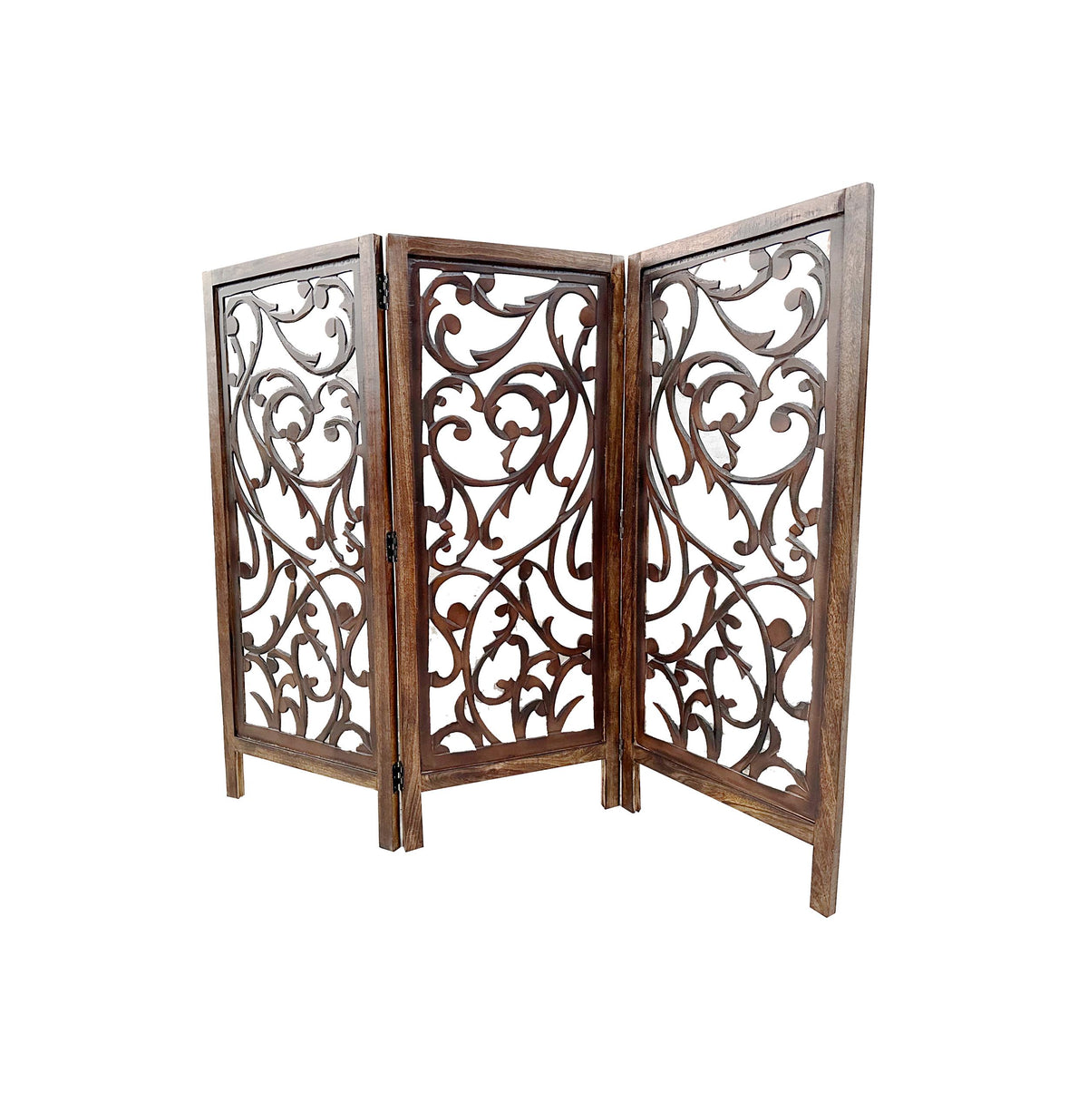 Mid century 4 feet Floral design Wooden Folding Divider, Partition, Handmade Self standing screen