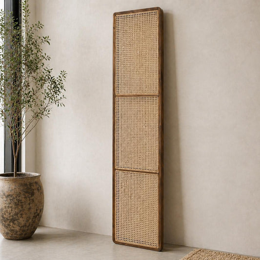 Mid Century Woven Cane Room Divider, Hand Knitted Privacy Screen