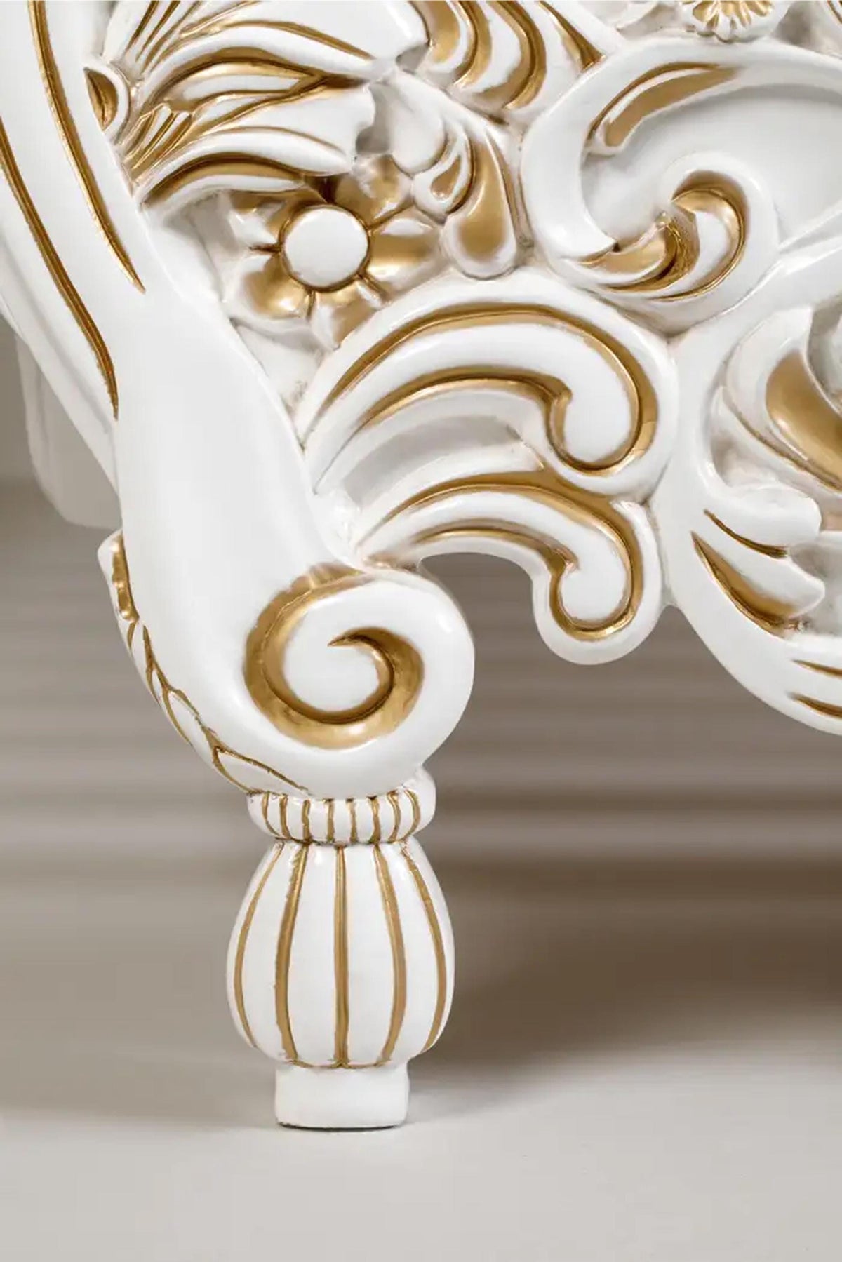 Handmade King Bed Frame, Carved Solid Wood in Gold & White