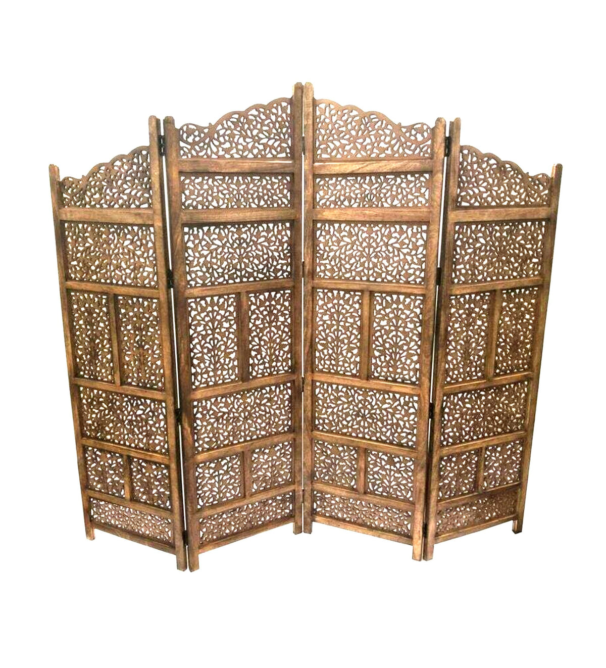Handmade Wooden Room Divider, Folding Privacy Screen, Carved Partition, Freestanding 4 Panel Screen