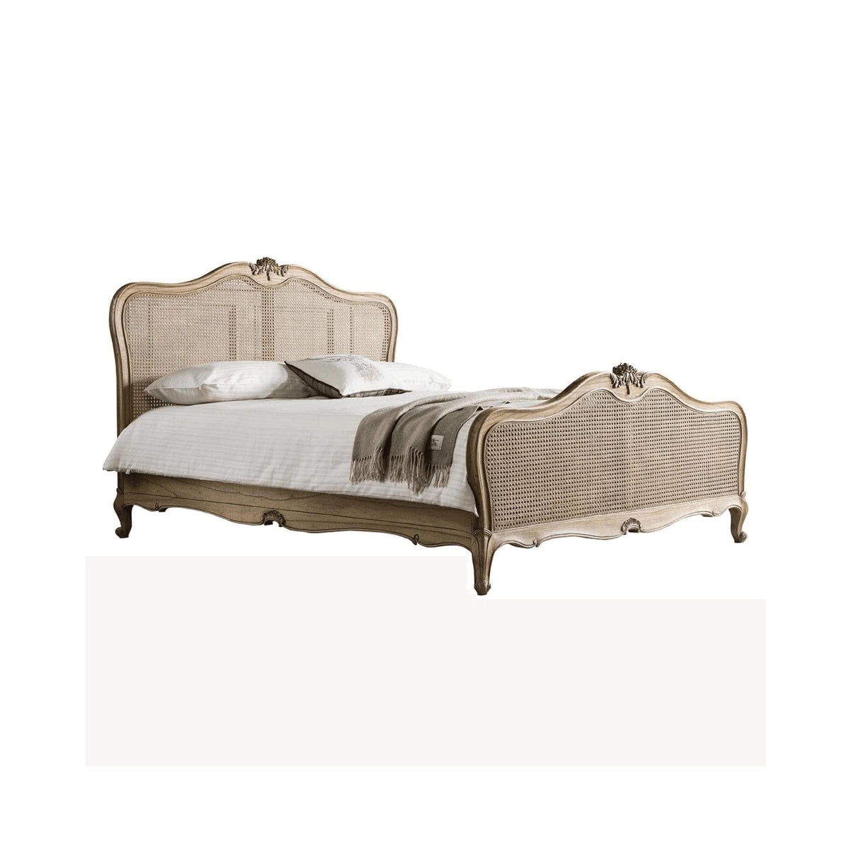 Handmade Cane and Teak Bed Frame: carved Low Post Design, Queen / King Custom Size