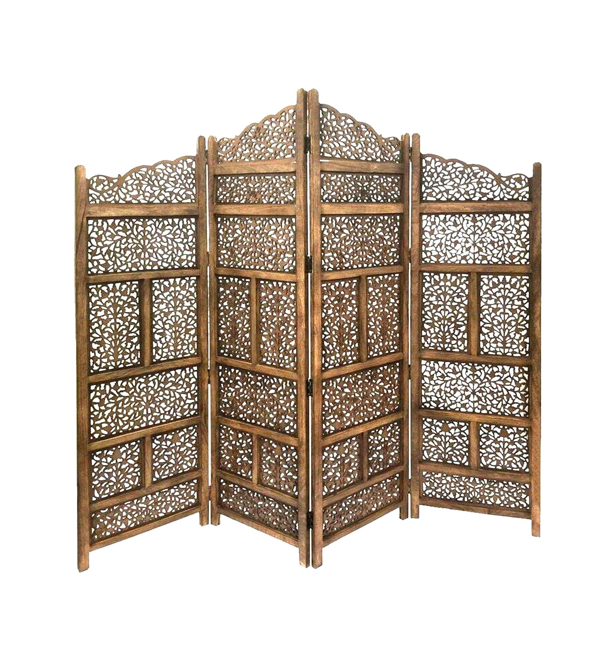 Handmade Wooden Room Divider, Folding Privacy Screen, Carved Partition, Freestanding 4 Panel Screen