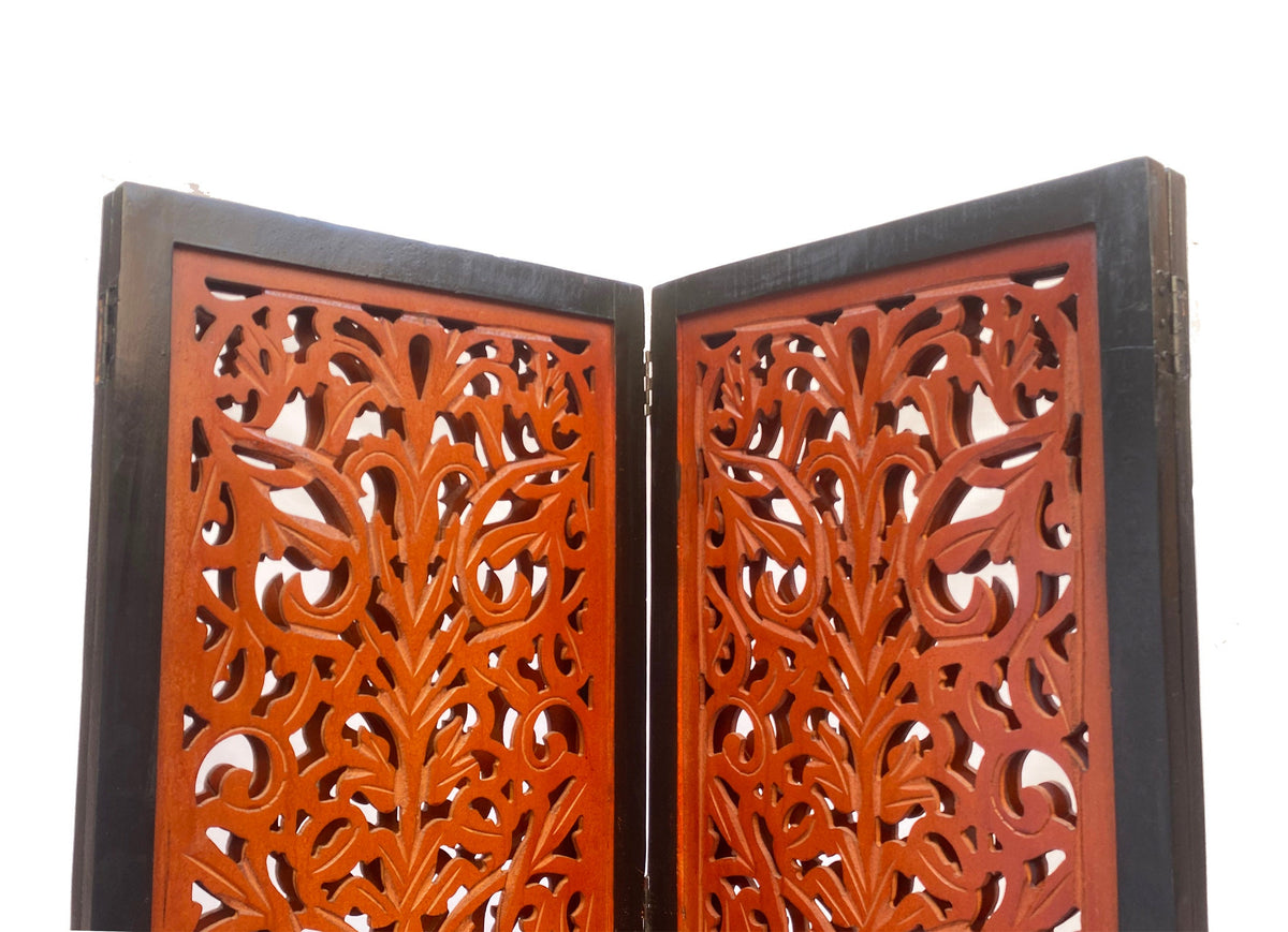 Mid Century Mesh Design Wooden Folding partition, Self standing divider