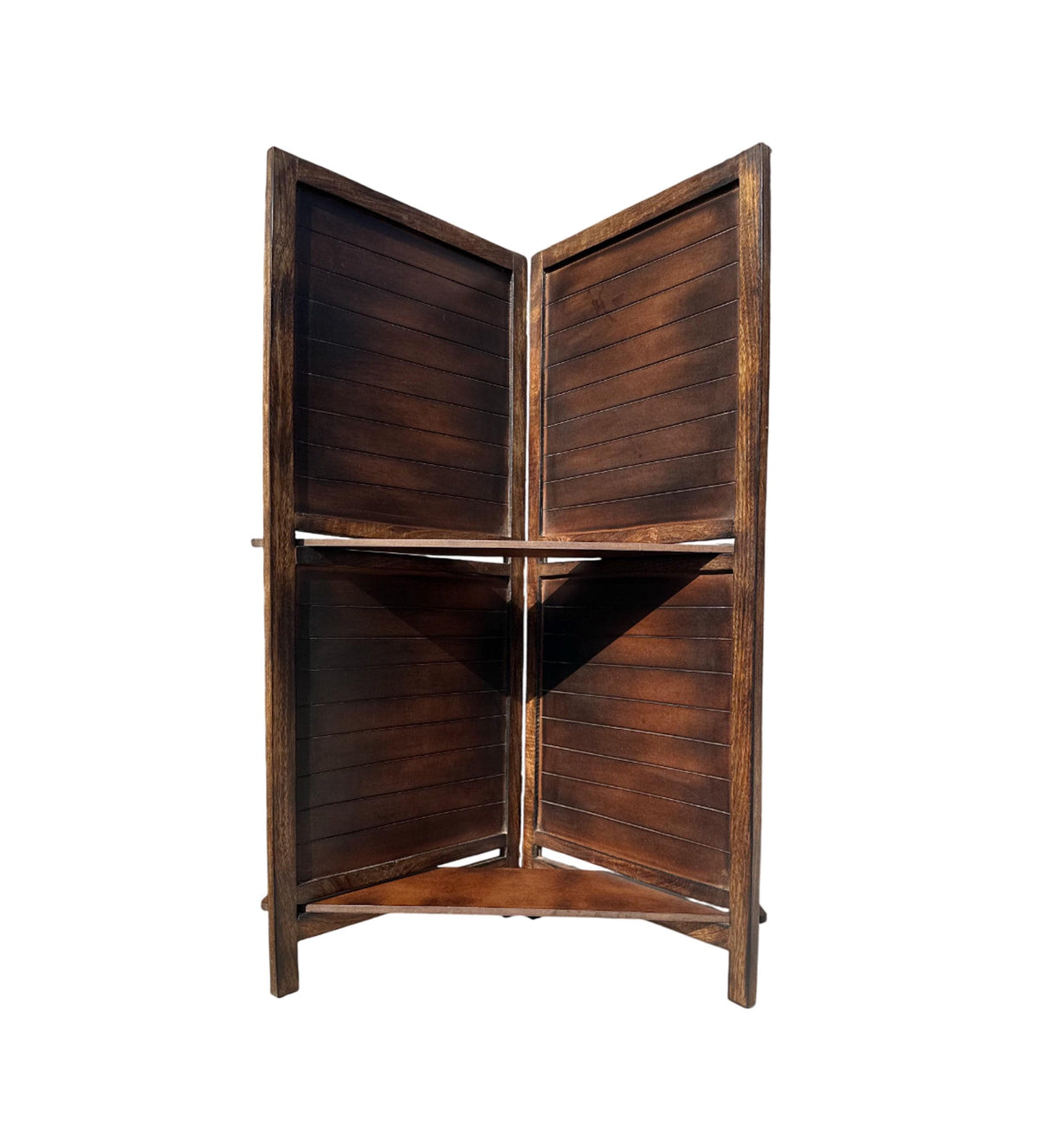 Mid Century Folding Partition with Shelf: Handmade Wooden Room Divider