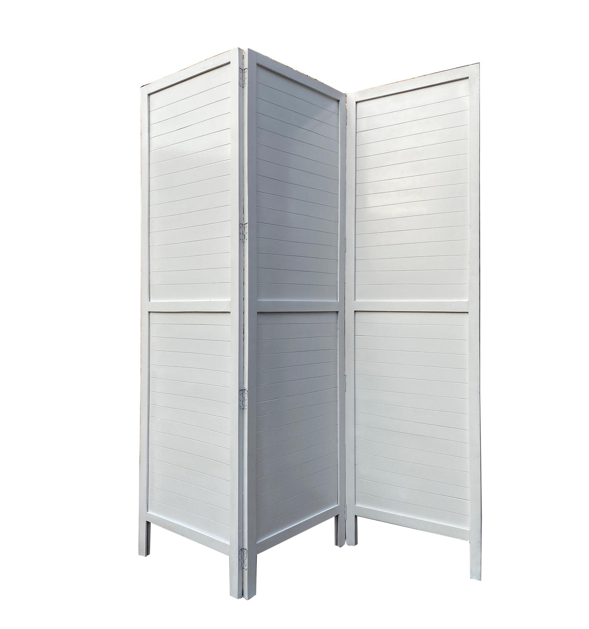 Mid Century Modern Wooden Folding Room Divider - White Stripes
