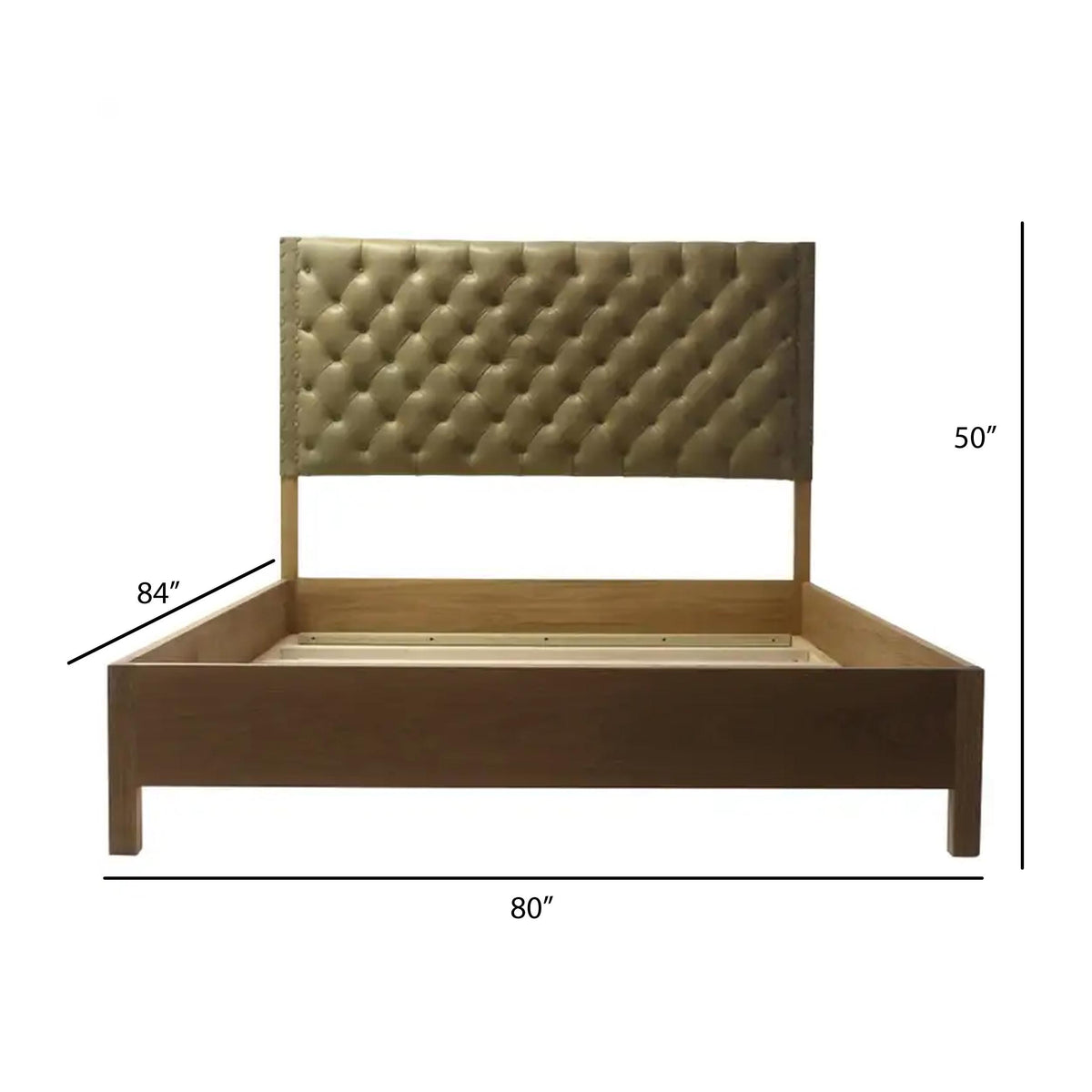 Handmade Tan Leather Tufted Bed: Oakwood  Bed Frame