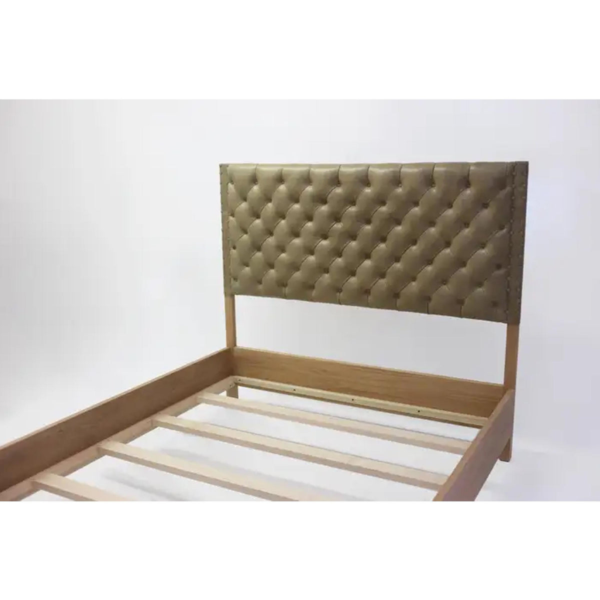Handmade Tan Leather Tufted Bed: Oakwood  Bed Frame