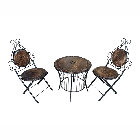Handmade Teak & Wrought Iron Folding Chair: Outdoor Coffee Table Seating
