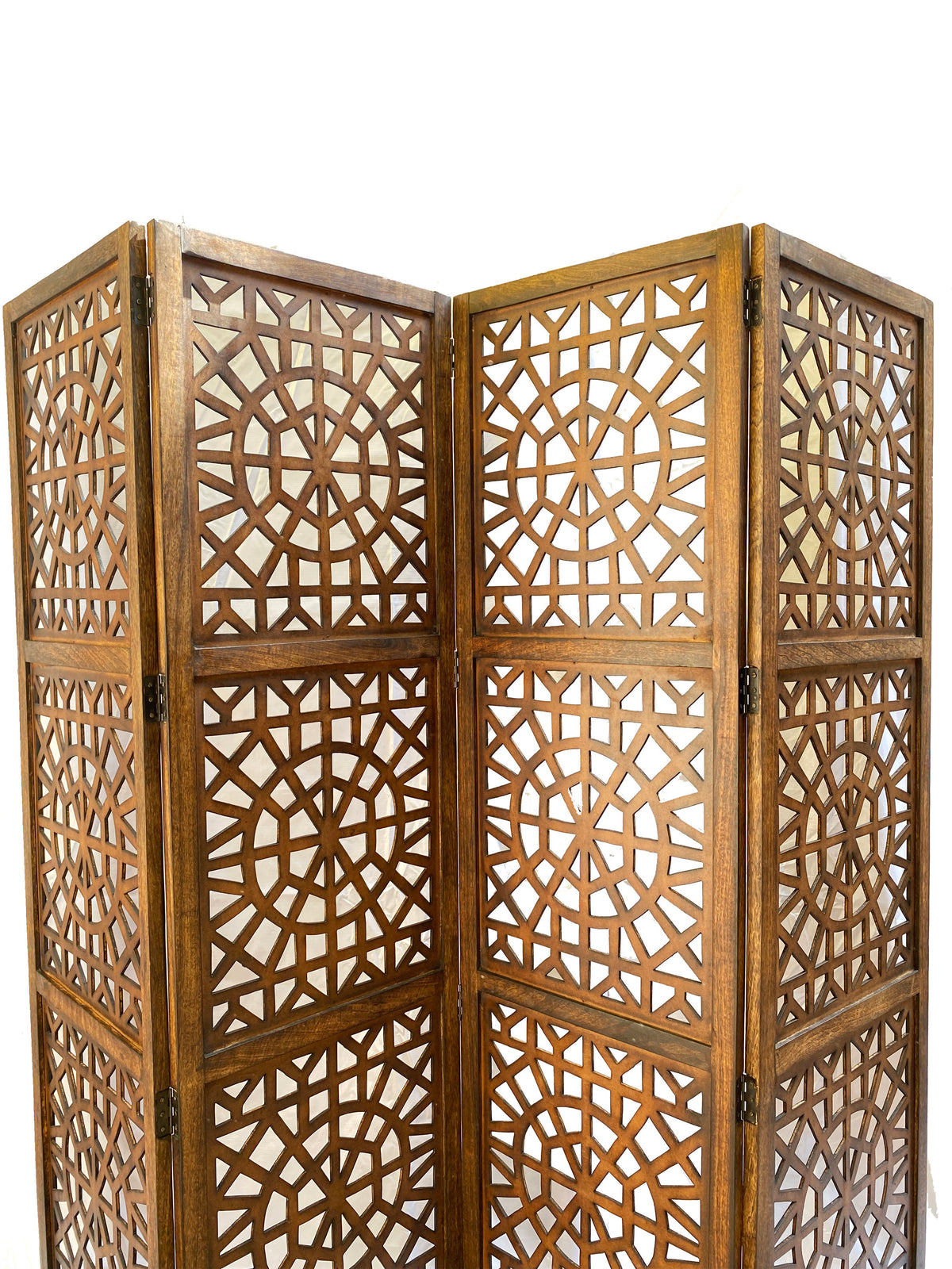 Mid century Round mesh Design Wooden Folding Divider, Partition, Handmade Self standing separator