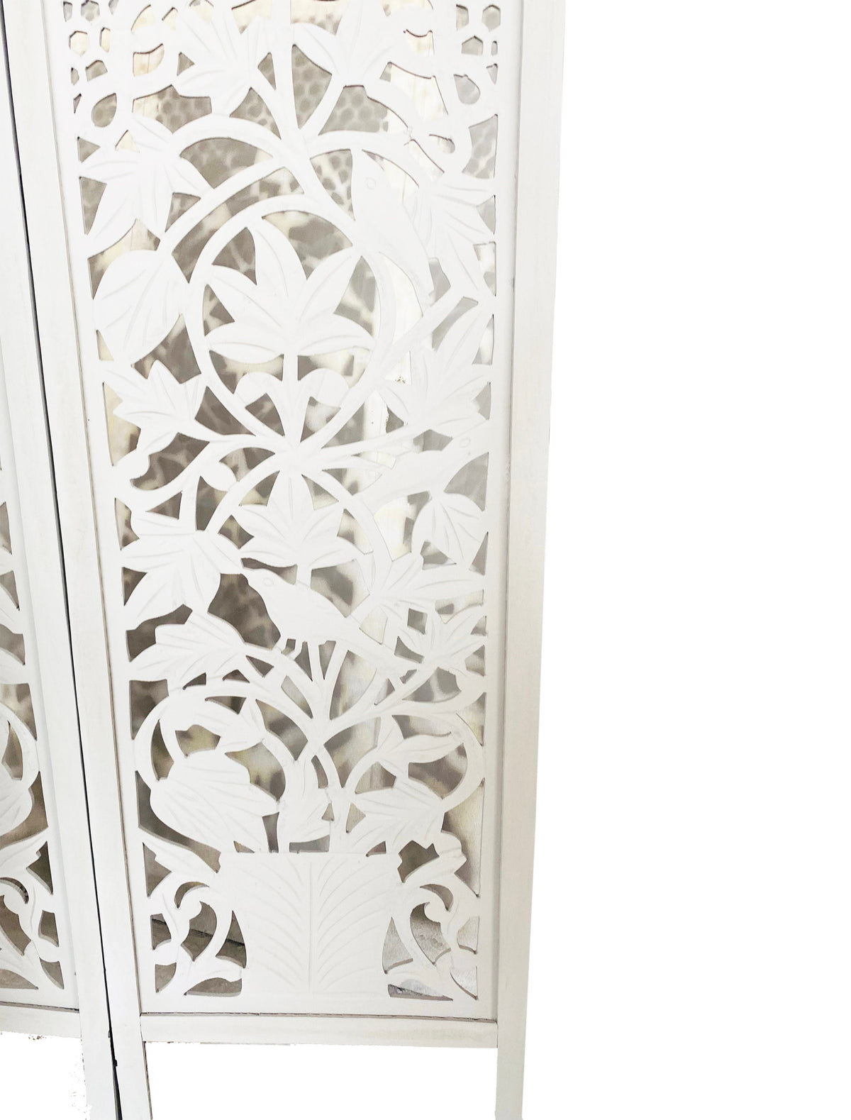 Handmade Carved Wood Room Divider, Folding Privacy Screen, Floral Partition (2-6 Panels)