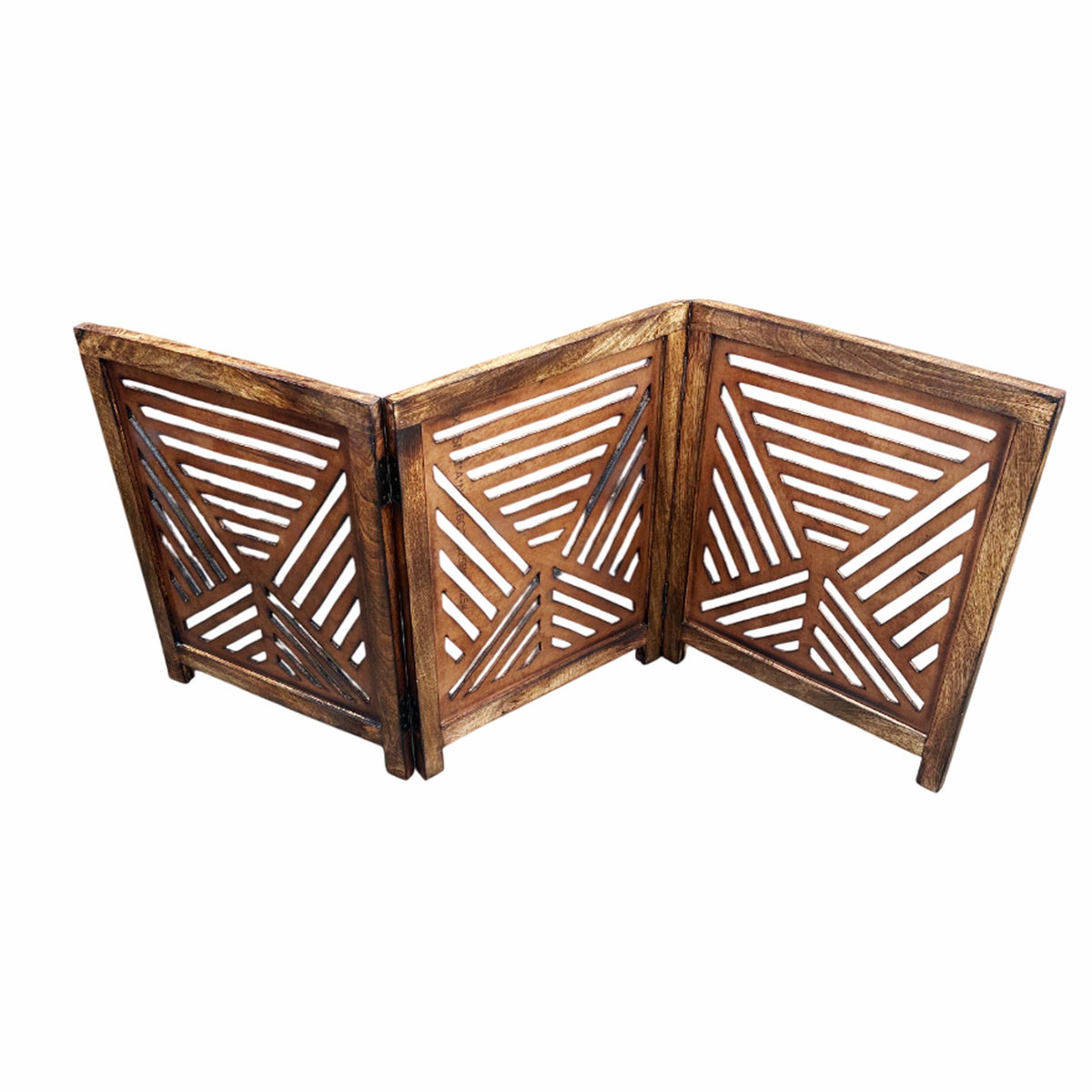 Mid-Century Brown Wood Folding Divider: Handmade Pet/Baby Partition