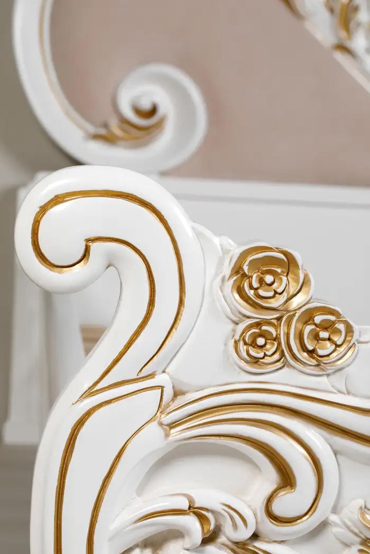 Handmade King Bed Frame, Carved Solid Wood in Gold & White