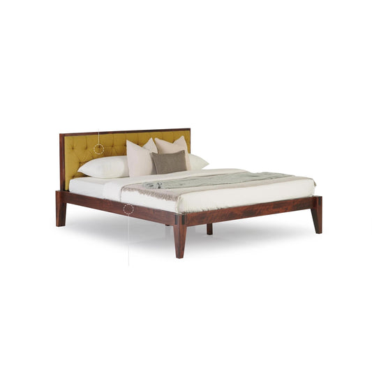 Tufted Upholstered Bed Frame: Solid Wood, Dark Oak Finish, carved Style