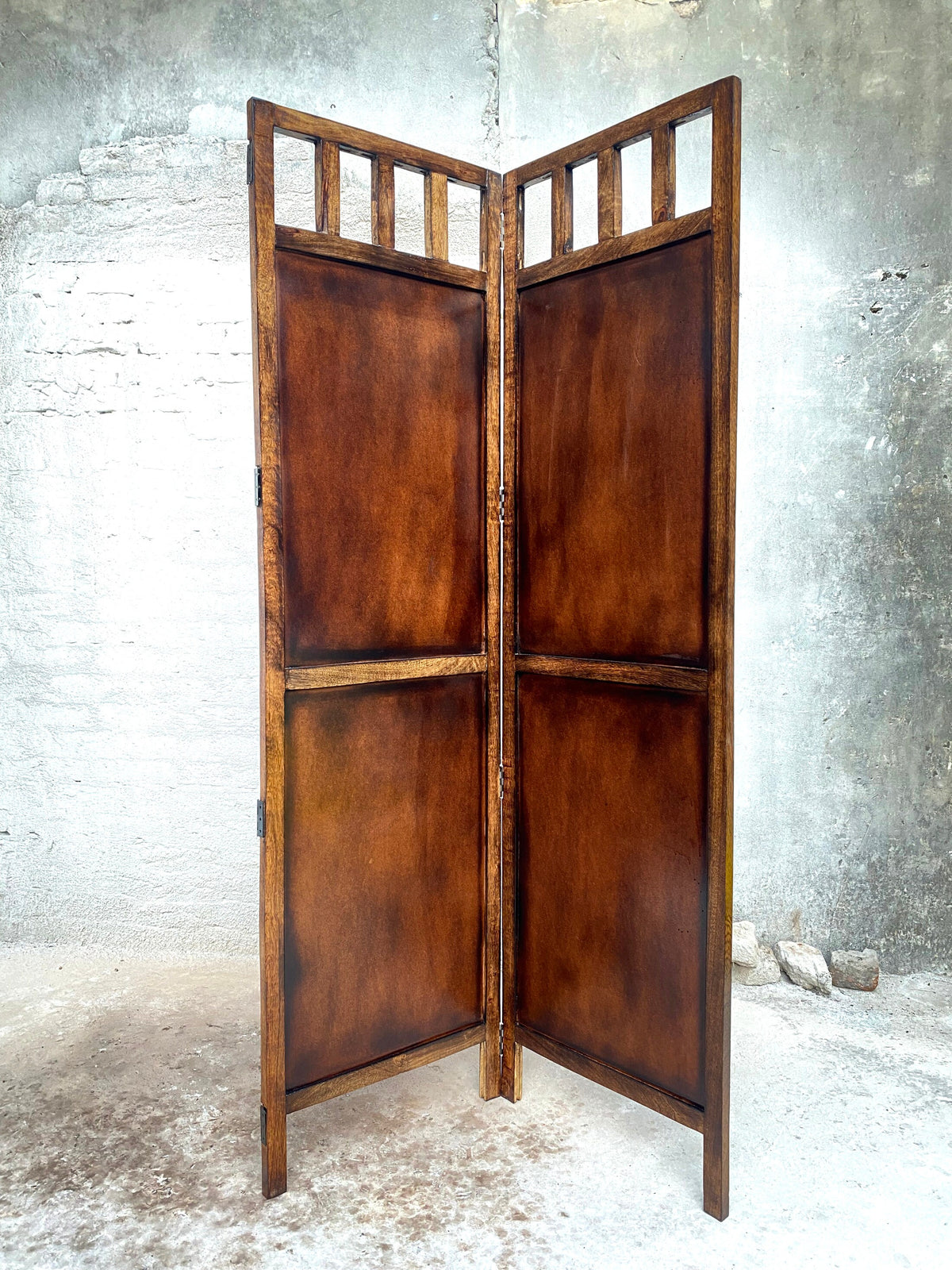 Mid Century Modern Wood Folding Room Divider: Handmade Block Design Partition