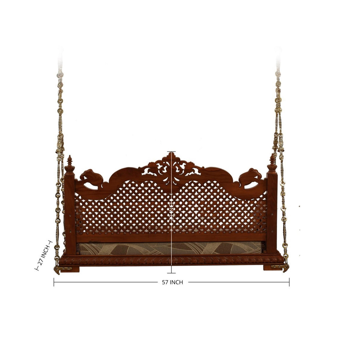 Teak Wood Swing: Elephant Design with Brass Chain