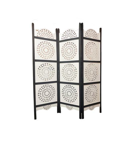 Mid century white & black Wooden Folding Divider, Partition, Handmade Self standing screen